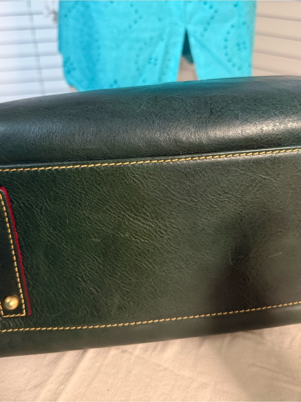 Dooney & Bourke Ivy Dark Green Florentine Leather Chelsea Tote w/burgundy trim - Picture 5 of 10